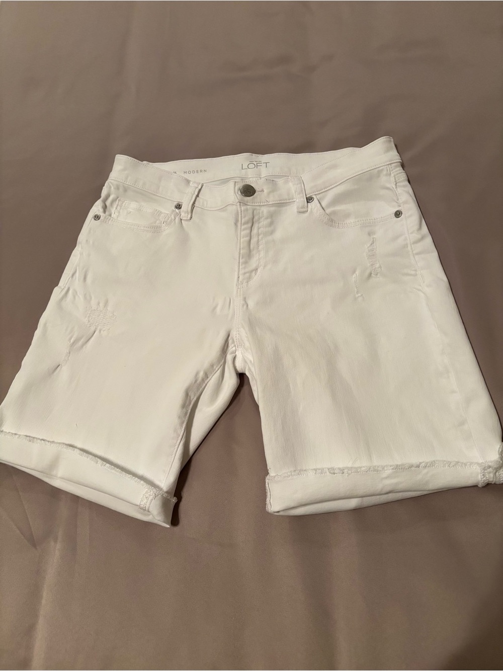 LOFT  Modern White Jean Shorts  Distressed size 6